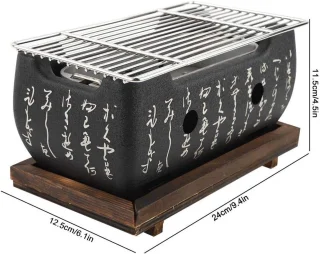 Mini Japanse Stijl Barbecue Grill - Huishoudelijke BBQ Hibachi met Houten Basis voor Yakiniku, Takoyaki en Camping