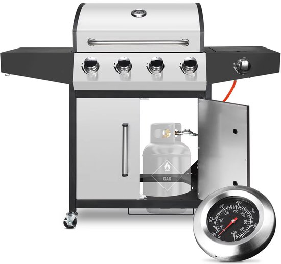 BBQ 5 in 1 Gasbarbecue Zilver Met Zijbrander review