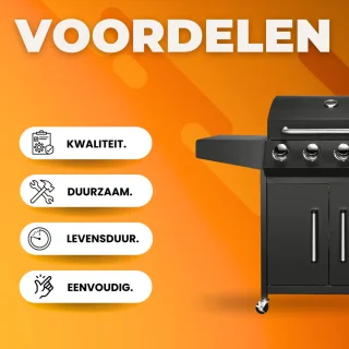 BBQ 5-in-1 gasbarbecue zwart met zijbrander