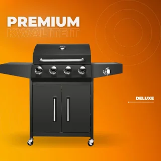 BBQ 5-in-1 gasbarbecue zwart met zijbrander