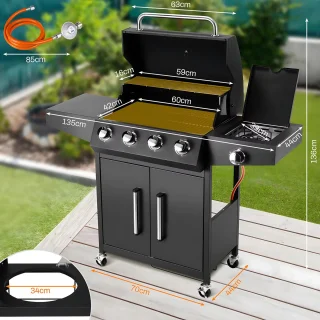 BBQ 5-in-1 gasbarbecue zwart met zijbrander