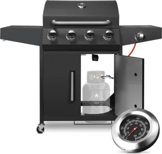 BBQ 5-in-1 gasbarbecue zwart met zijbrander
