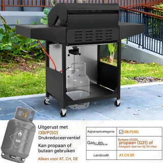 BBQ 5-in-1 gasbarbecue zwart met zijbrander