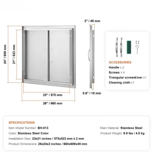 BBQ Dubbele Inbouwdeur 66 x 60,9 cm RVS Verticaal