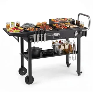 BBQ-trolley op wielen – zwart