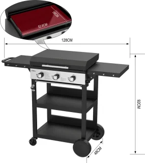 BIGHORN Plancha Grill Gasbarbecue 3 Branders Trolley