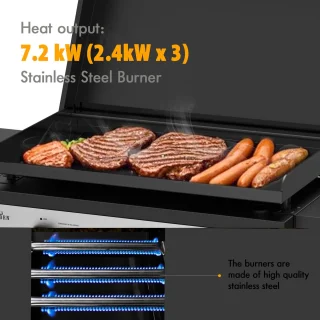 BIGHORN Plancha Grill Gasbarbecue 3 Branders Trolley