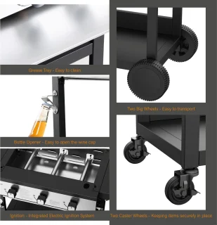 BIGHORN Plancha Grill Gasbarbecue 3 Branders Trolley