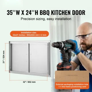 Buitenkeuken Toegangsdeur Dubbele Inbouwdeur RVS 88,9 x 61 cm