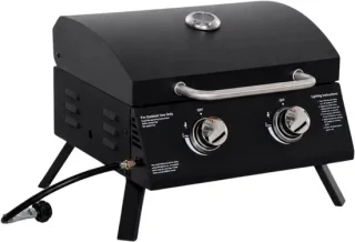 Draagbare gasbarbecue tafelmodel zwart met 2 branders