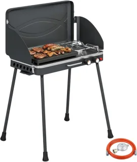 Draagbare gasgrill - 2 branders - 2-in-1 tafelgrill