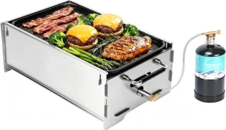 Draagbare gasgrill met gas- en houtskoolwerking
