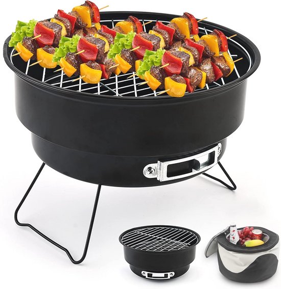 Draagbare Houtskool BBQ Grill Compact Zwart met Tas