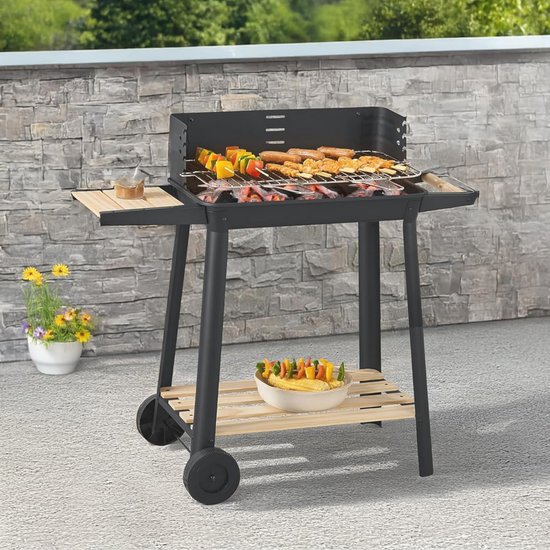 Draagbare Houtskool BBQ Grill met Wielen en Planken