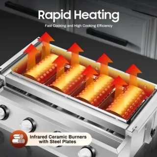 Gasbarbecue 4 branders – RVS – zilver – LPG-aansluiting