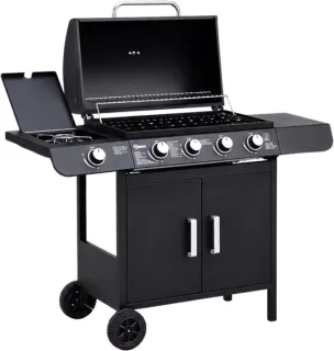 Gasbarbecue 5 branders zwart – rvs en pp