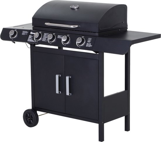 Gasbarbecue 5 branders zwart