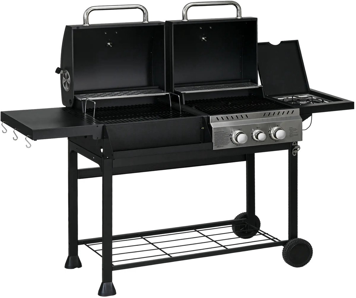 De Gasbarbecue 5 branders zwart-zilver met slang en thermometer in één oogopslag