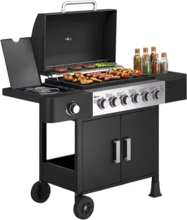 Gasbarbecue 6+1 branders 17,8 kW zwart – RVS