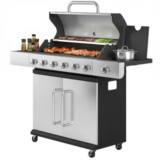 Gasbarbecue Grillwagen 6+1 Branders 142 x 49 x 111 cm Zwart/Zilver