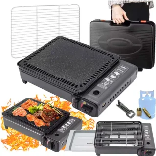 Gasbarbecue voor camping - draagbaar 2-in-1 met grillplaat en koffer