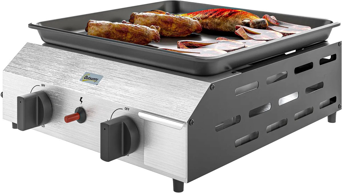 De Gasbarbecue zilver/zwart 2 branders met drukregelaar in één oogopslag