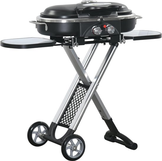 Gasgrill BBQ Grillwagen 2 Branders RVS Zwart/Zilver