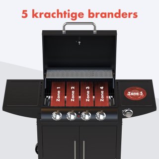KitchenBrothers Gas BBQ 5 Branders Zwart
