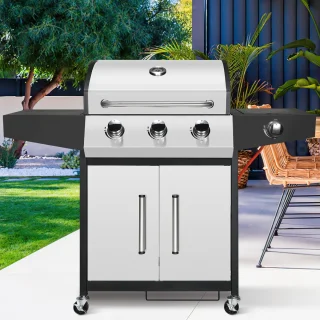 Luxe Gasbarbecue 3+1 Branders Roestvrij Staal met Zijbrander en Gietijzeren Roosters