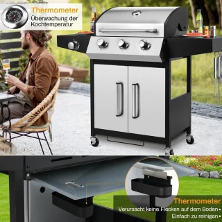 Luxe Gasbarbecue 3+1 Branders Roestvrij Staal met Zijbrander en Gietijzeren Roosters