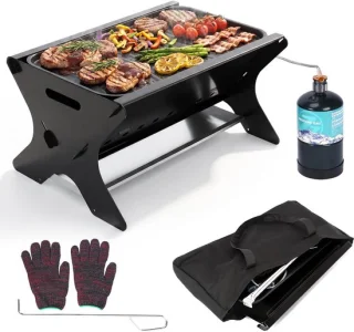 Omgoods draagbare gas- en houtskoolgrill