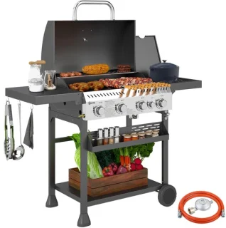 Outsunny Gasbarbecue RVS Zwart