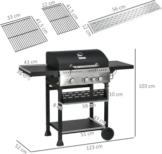 Outsunny Gasbarbecue RVS Zwart