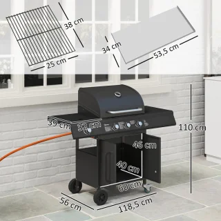 Outsunny Gasbarbecue Staal Zwart