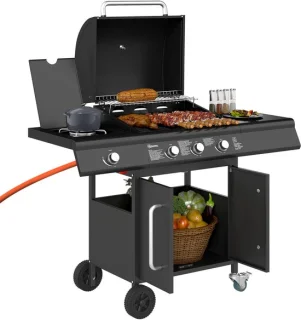 Outsunny Gasbarbecue Staal Zwart