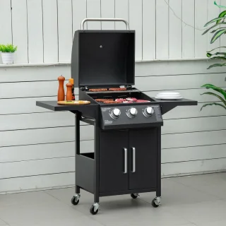 Outsunny Gasgrill 3 Branders Zwart