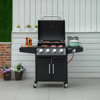 Outsunny Gasgrill Metall 132x55x109 cm Schwarz