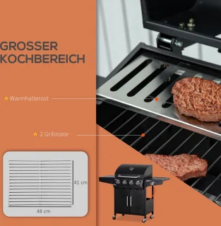 Outsunny Gasgrill Metall 132x55x109 cm Schwarz
