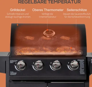Outsunny Gasgrill Metall 132x55x109 cm Schwarz