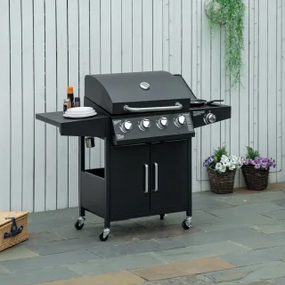 Outsunny Gasgrill Metall 132x55x109 cm Schwarz