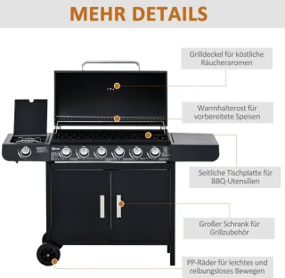 Outsunny Gasgrill Metall Schwarz 135x50x100 cm