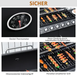 Outsunny Gasgrill Metall Schwarz 135x50x100 cm