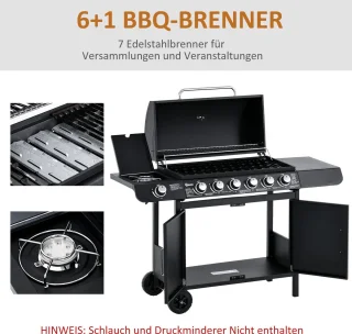 Outsunny Gasgrill Metall Schwarz 135x50x100 cm