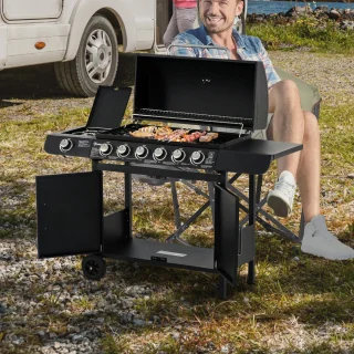 Outsunny Gasgrill Metall Schwarz 135x50x100 cm