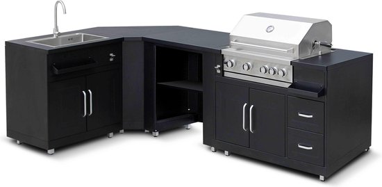 Oviala Memphis: complete hoek-buitenkeuken met spit en dubbele spoelbak