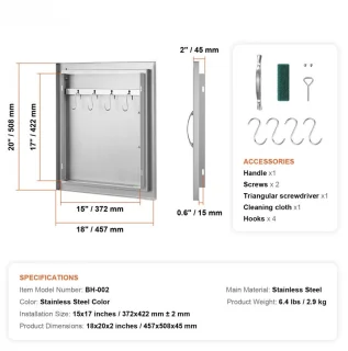 RVS Buitenkeuken Inbouwdeur Enkele 45,7x50,8 cm