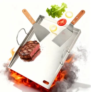RVS-grillplaat voor gasbarbecue met 2 spatels