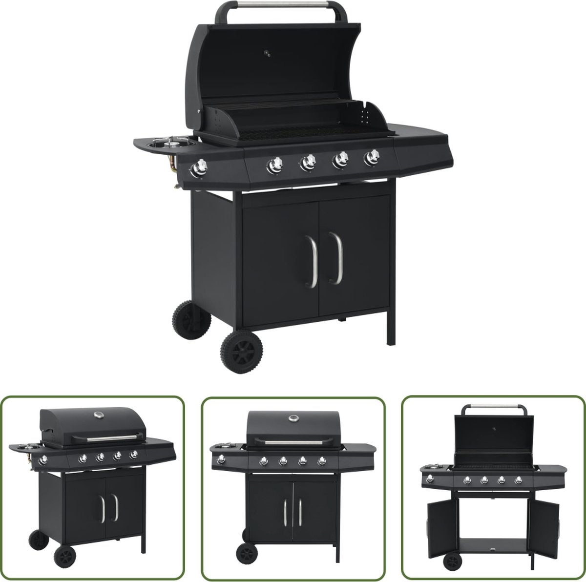 De The Living Store Gasbarbecue 4+1 kookzone staal zwart in één oogopslag