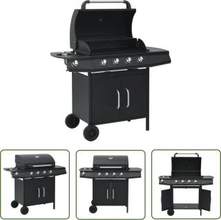 The Living Store Gasbarbecue 4+1 kookzone staal zwart