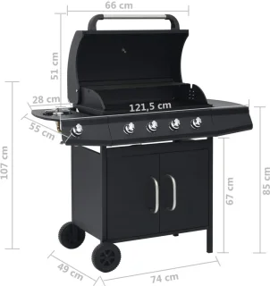 The Living Store Gasbarbecue 4+1 kookzone staal zwart